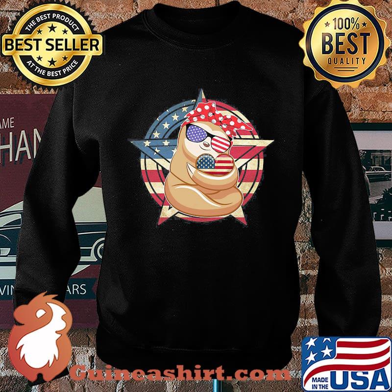 Patriotic Sloth American Flag Heart 4th of July T-s Sweater