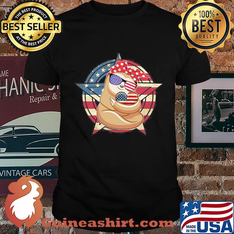 Patriotic Sloth American Flag Heart 4th of July T-shirt