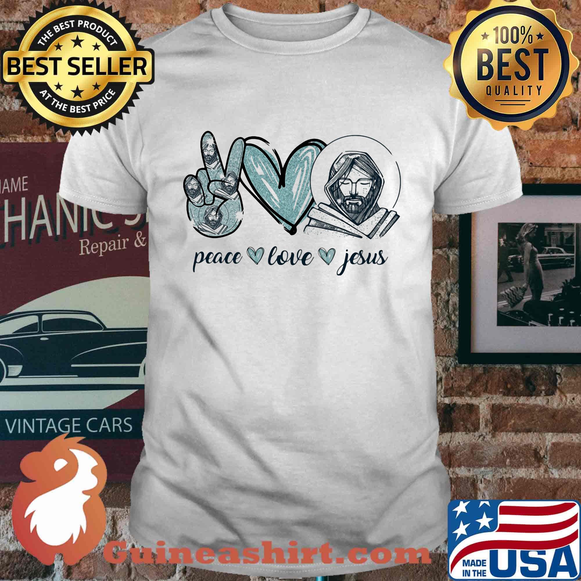 Peace Love Jesus Heart Finger Shirt