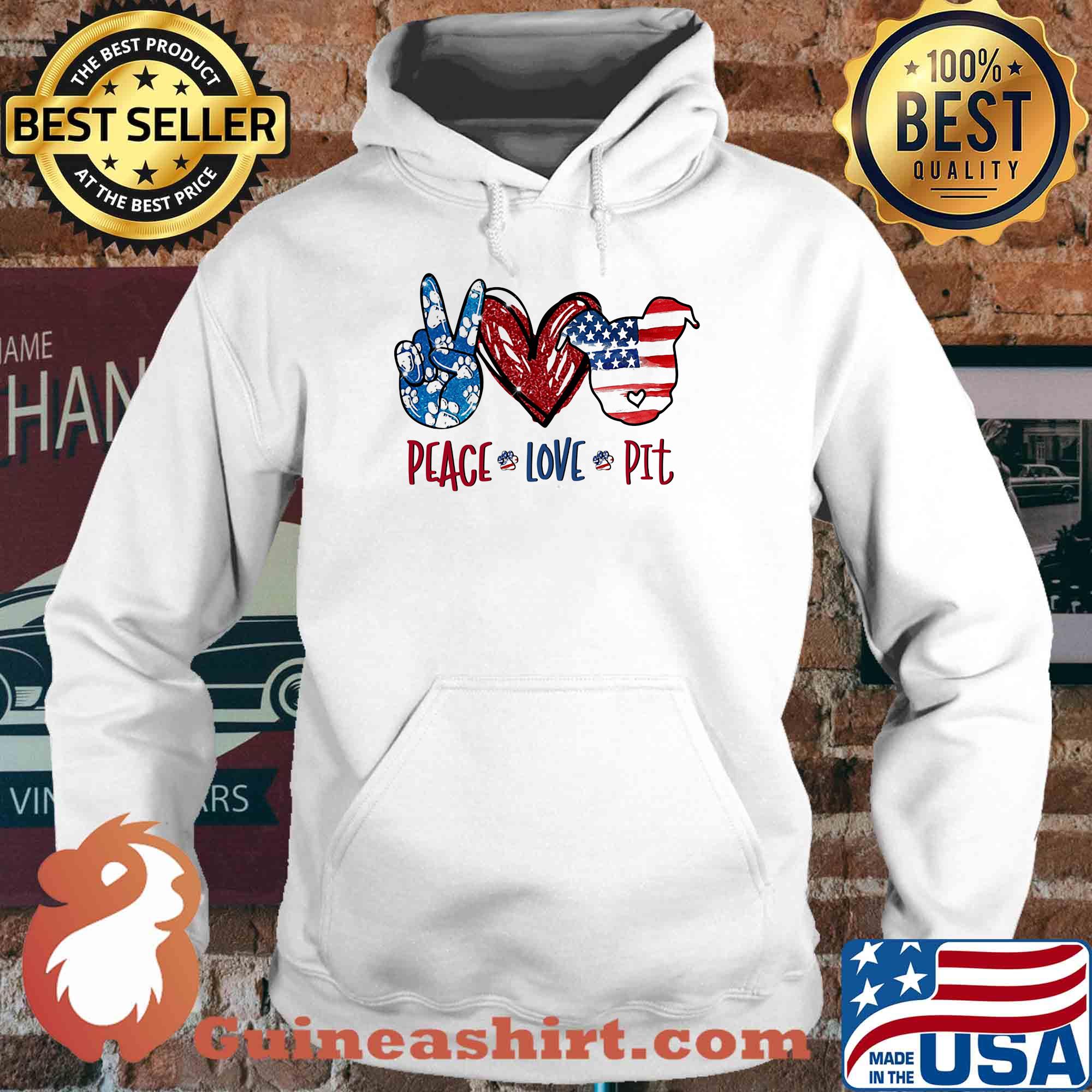 Peace love pitbull heart American flag veteran Independence day s Hoodie