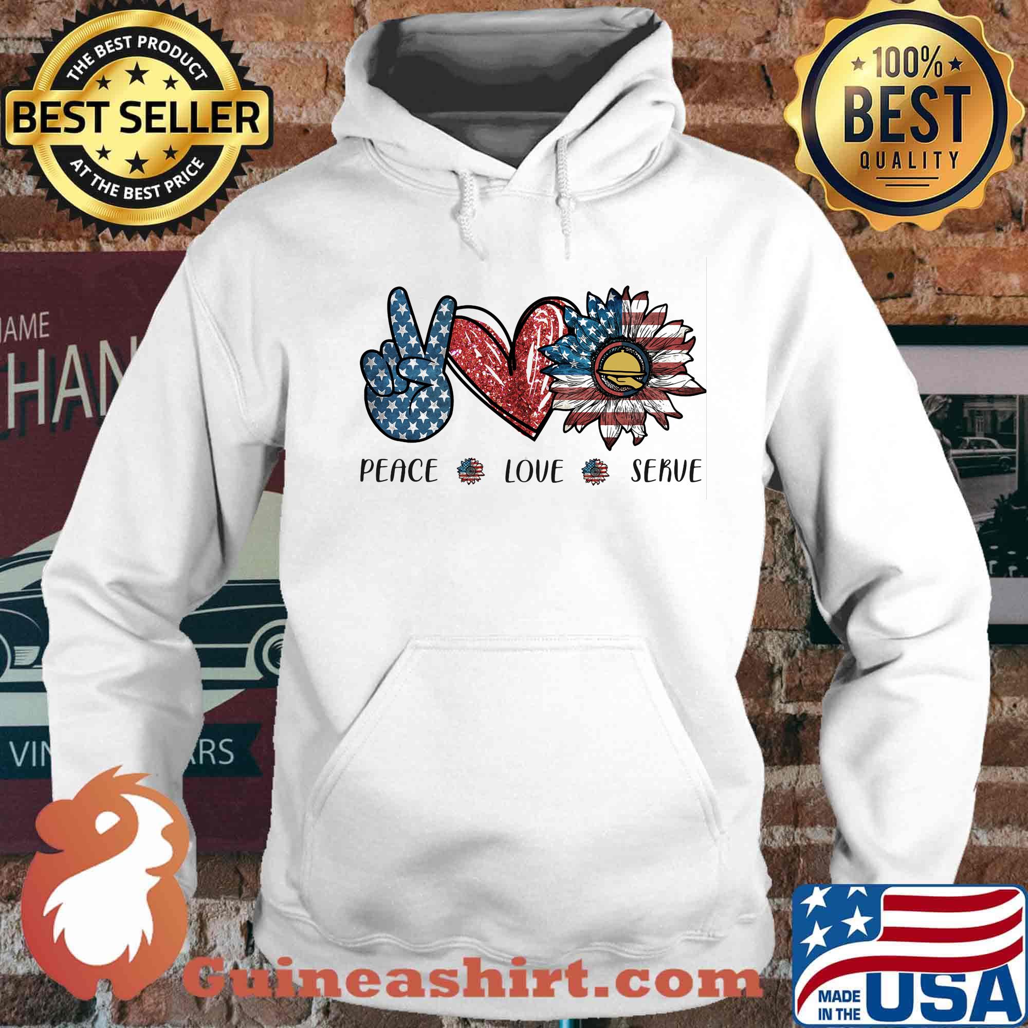 Peace love serve sunflower american flag independence day s Hoodie