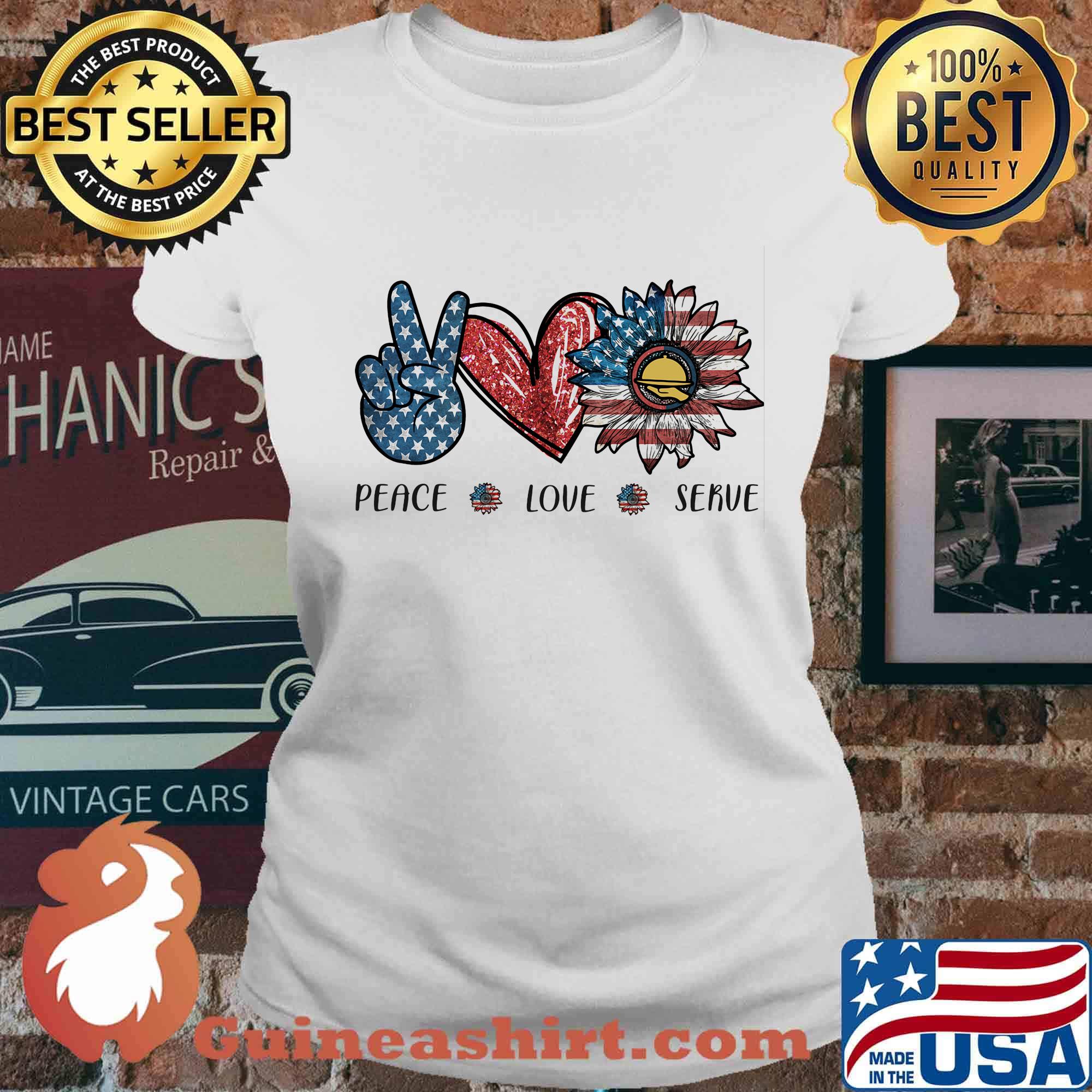 Peace love serve sunflower american flag independence day s Ladies tee