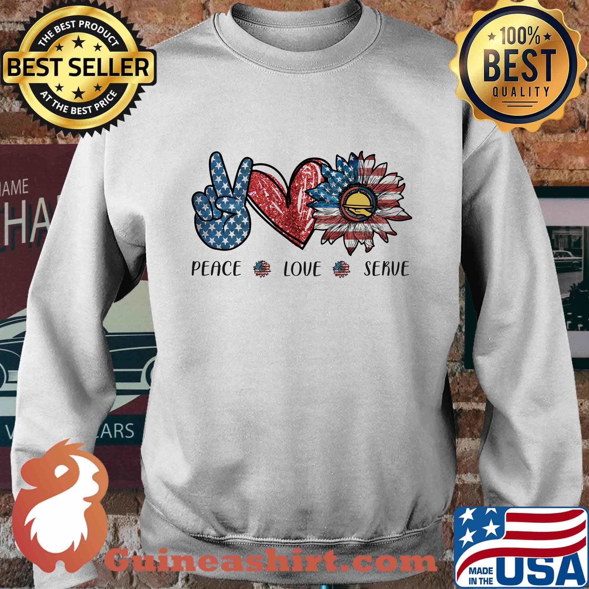 Peace love serve sunflower american flag independence day s Sweater