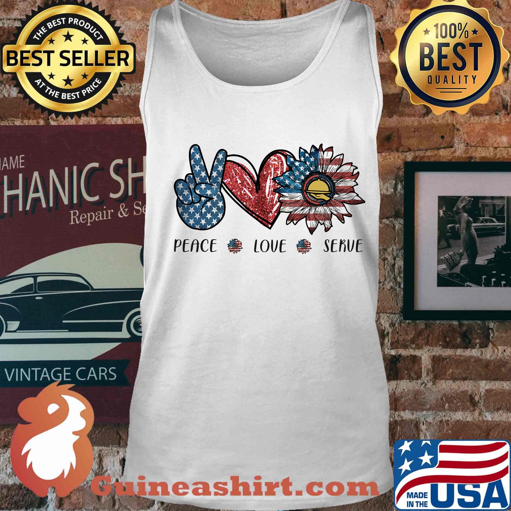 Peace love serve sunflower american flag independence day s Tank top