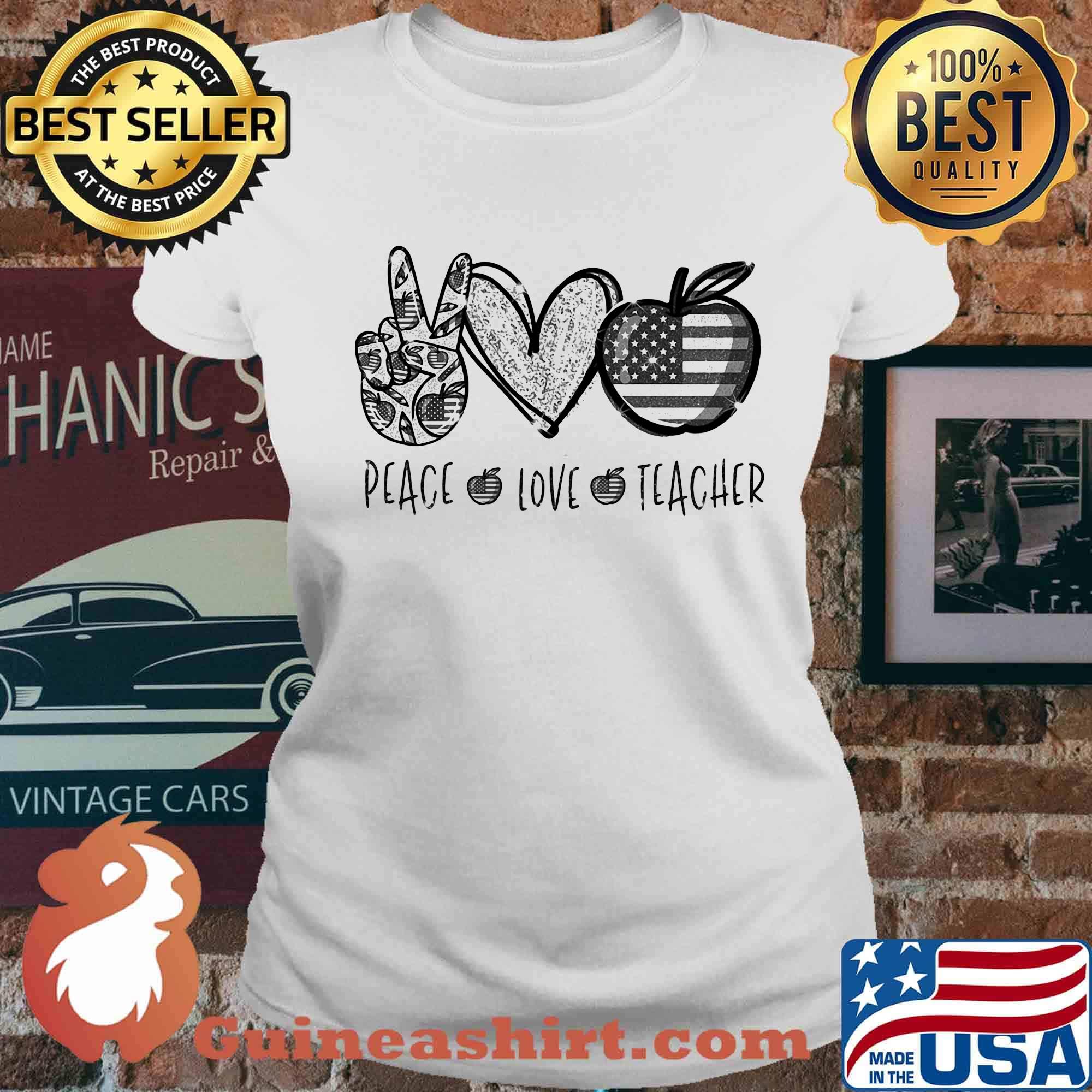 Peace love teacher american flag independence day s Ladies tee