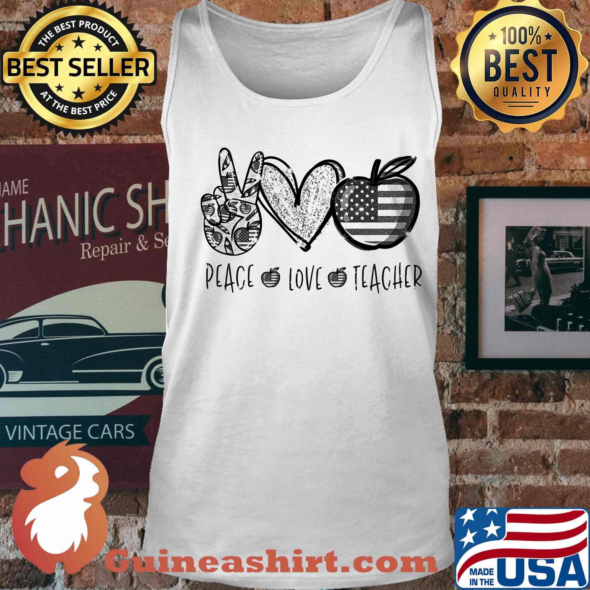 Peace love teacher american flag independence day s Tank top