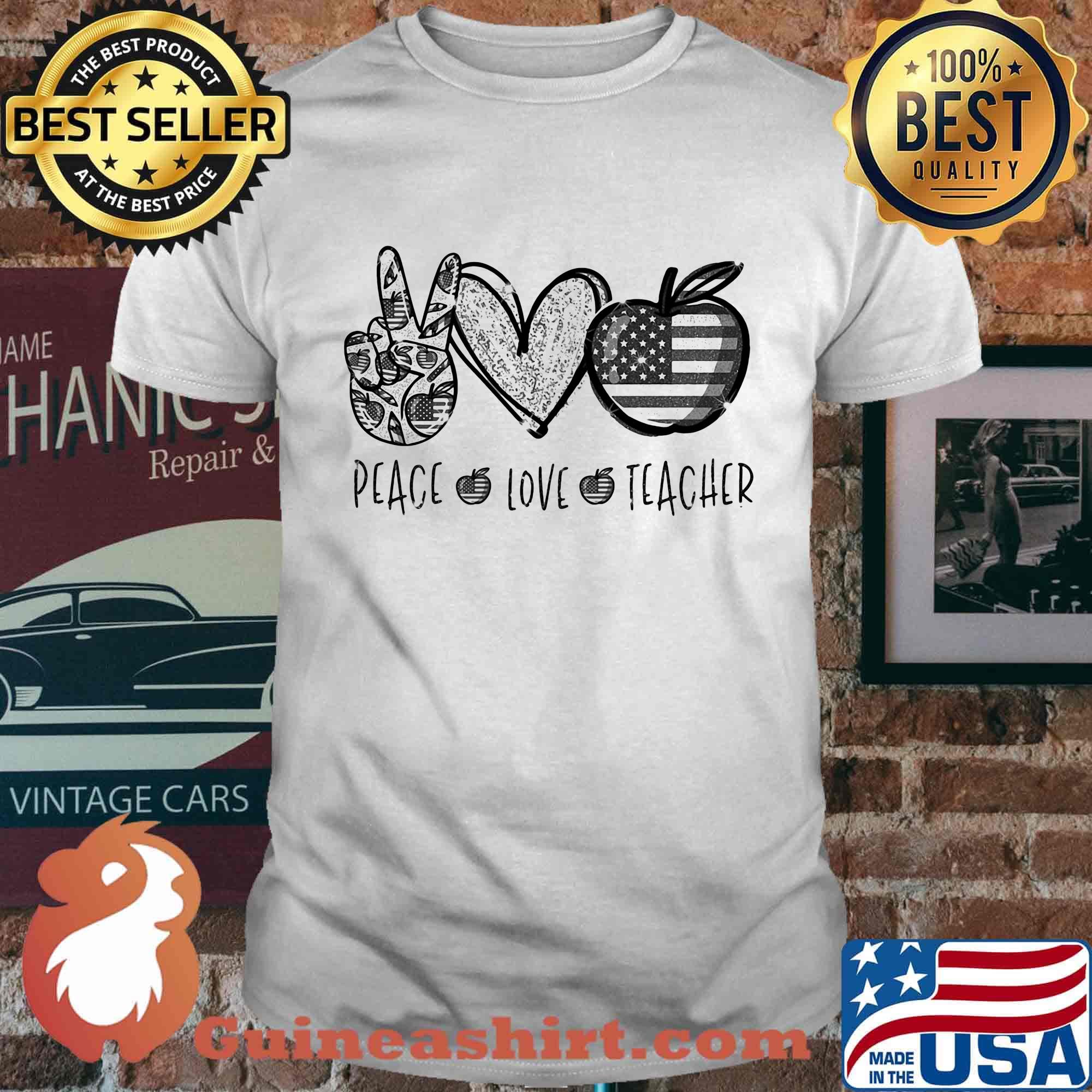 Peace love teacher american flag independence day shirt