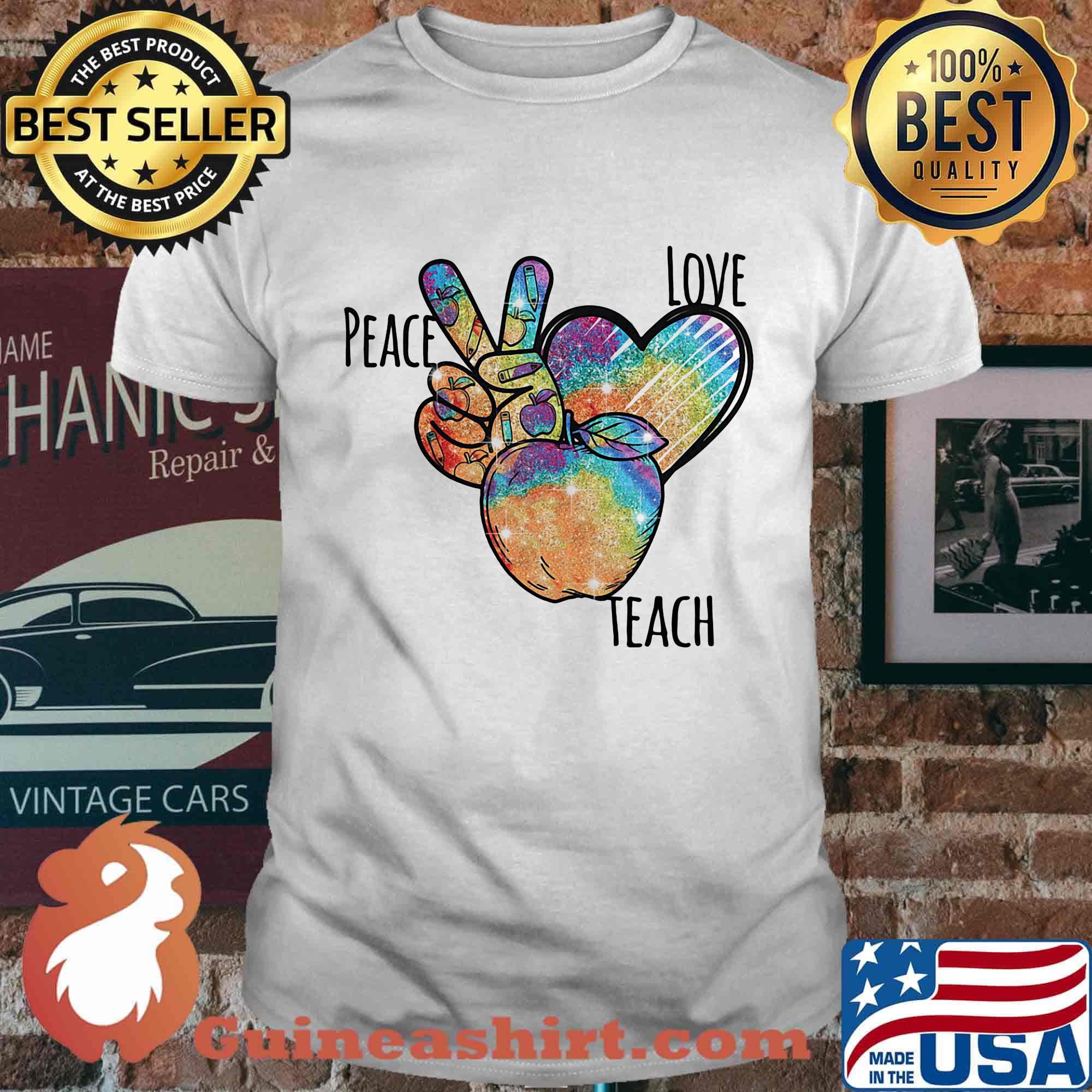 Peace love teacher apple diamond shirt