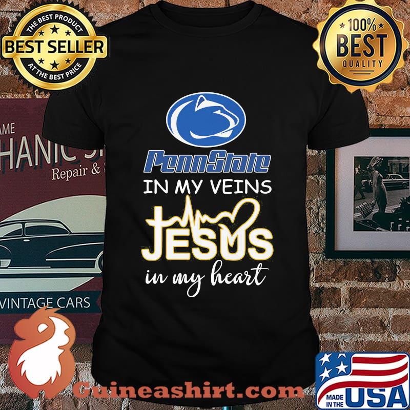 Penn state nittany lions in my veins jesus in my heart heartbeat shirt