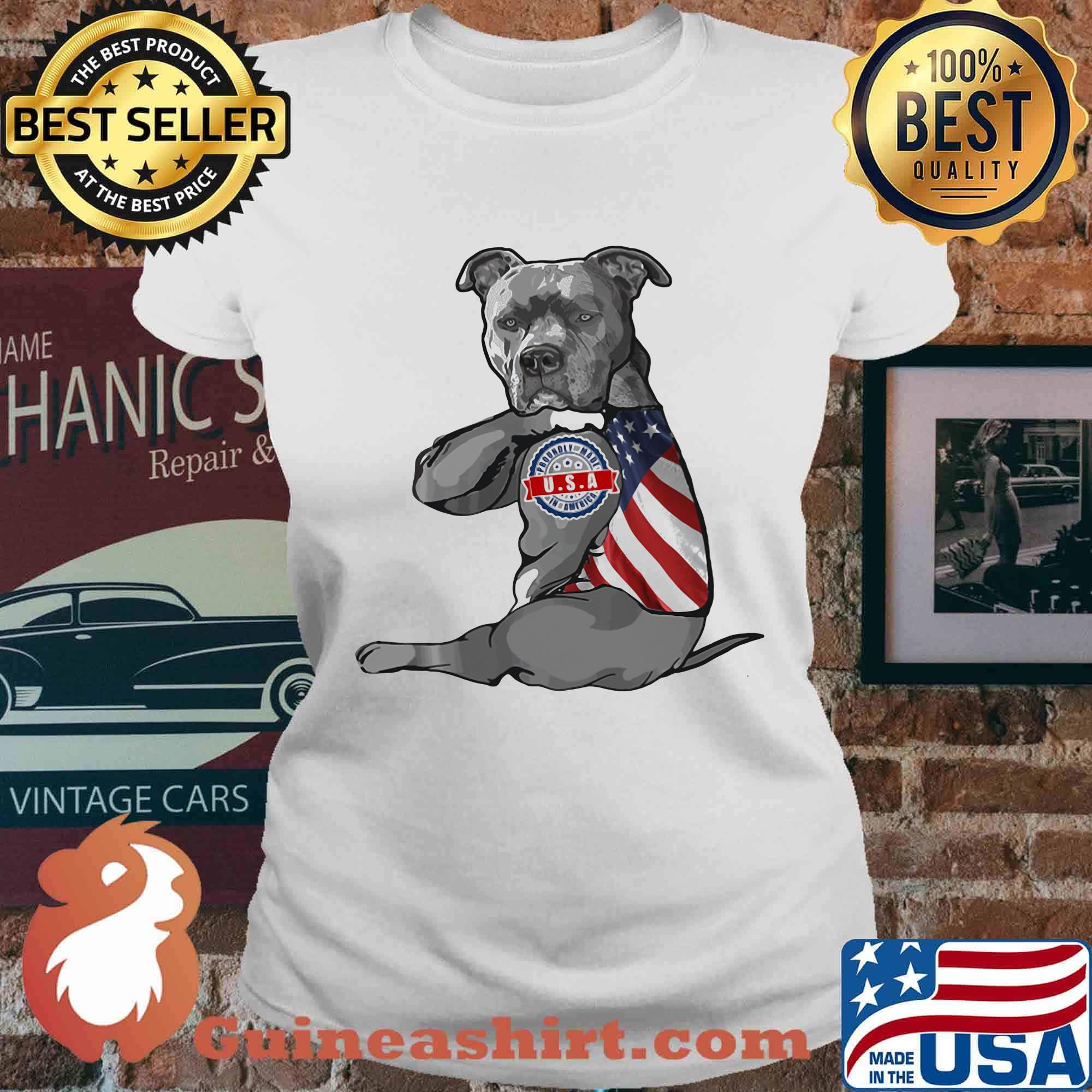 Pitbull tattoos usa 4th of july independence day s Ladies tee