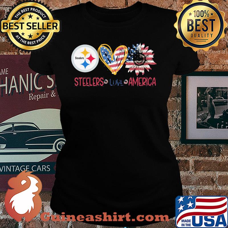 Pittsburgh Steelers love american flag independence day sunflower heart s Ladies tee