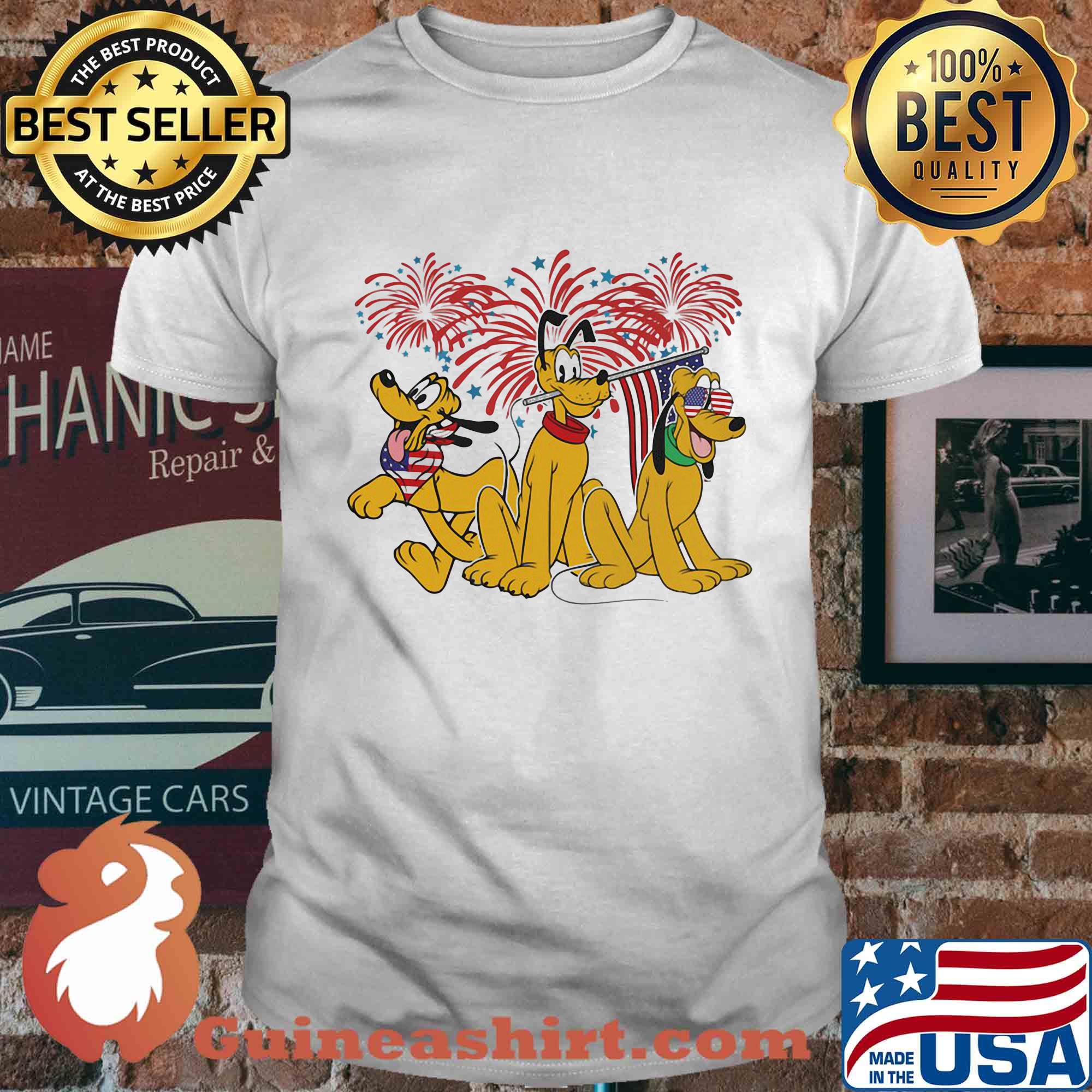Pluto dog firework american flag independence day shirt