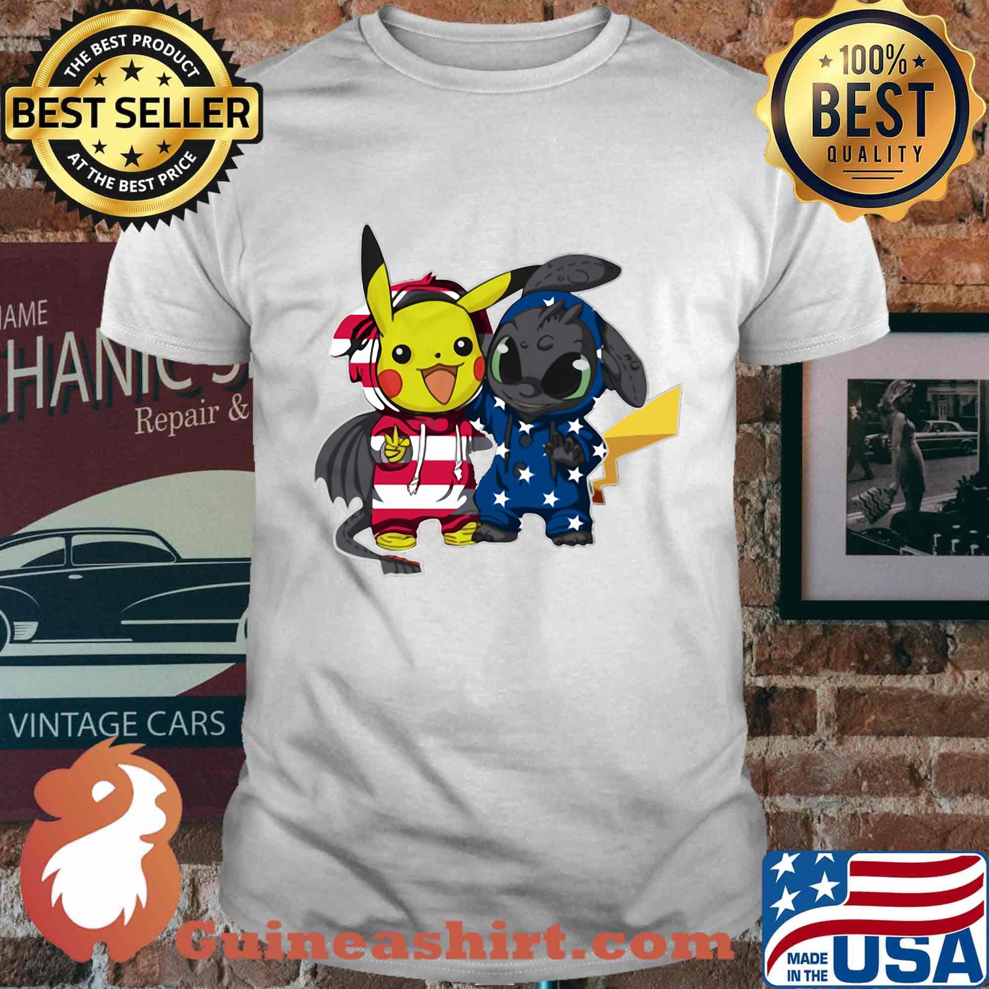 Pokemon and toothless america 4th of july independence day shirt
