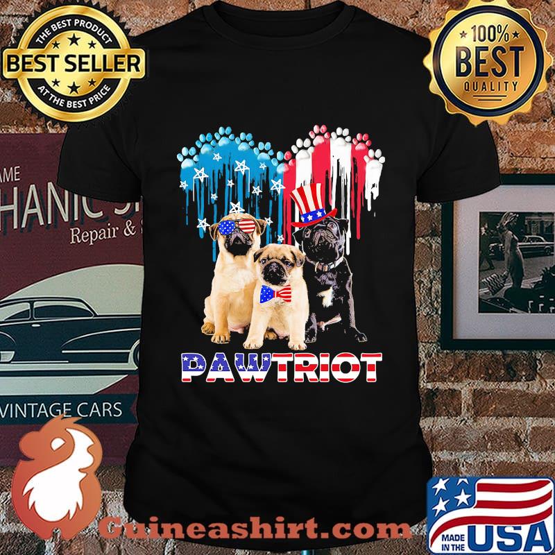 Pug pawtriot heart american flag independence day shirt