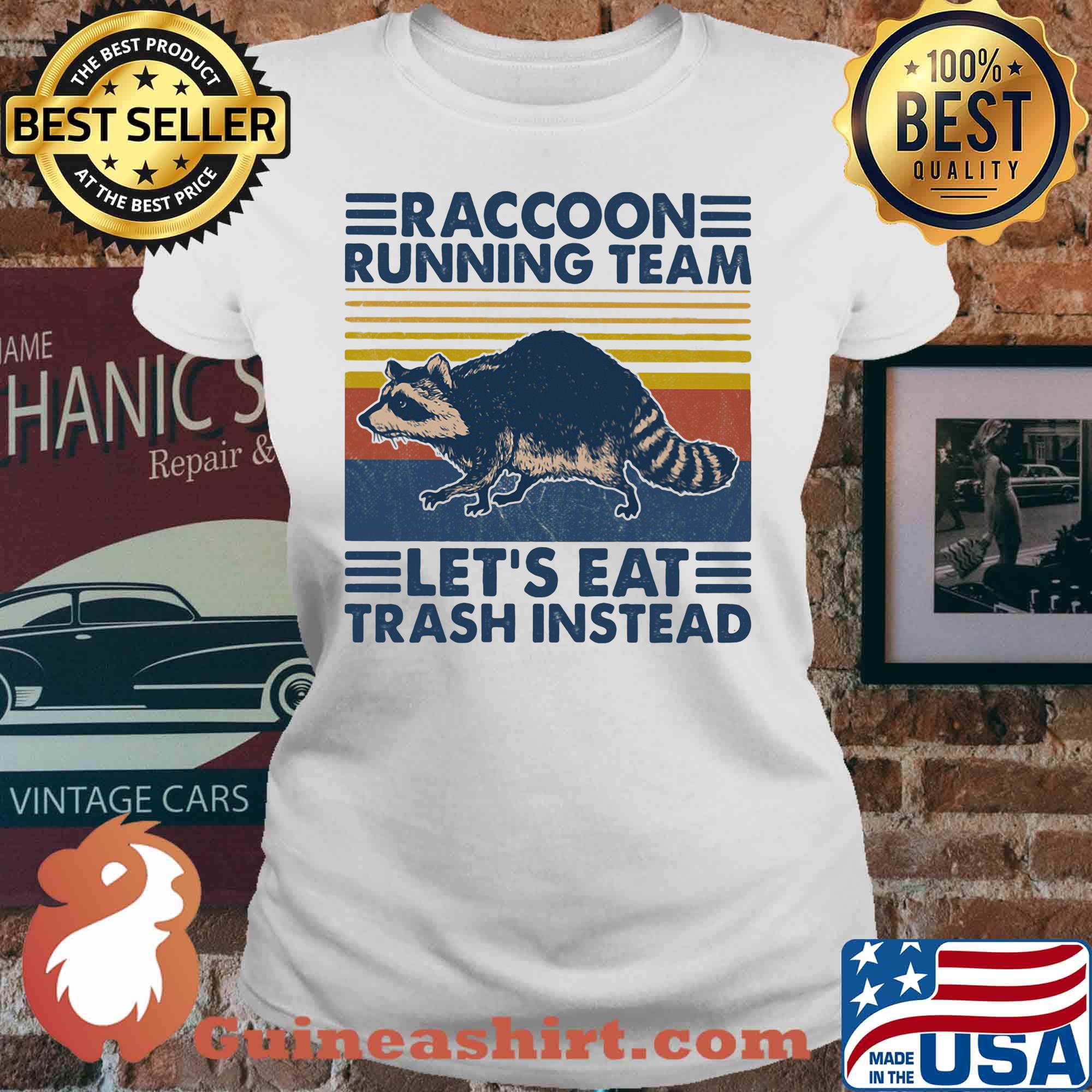 Raccoon running team let's eat trash instead vintage retro s V-neck