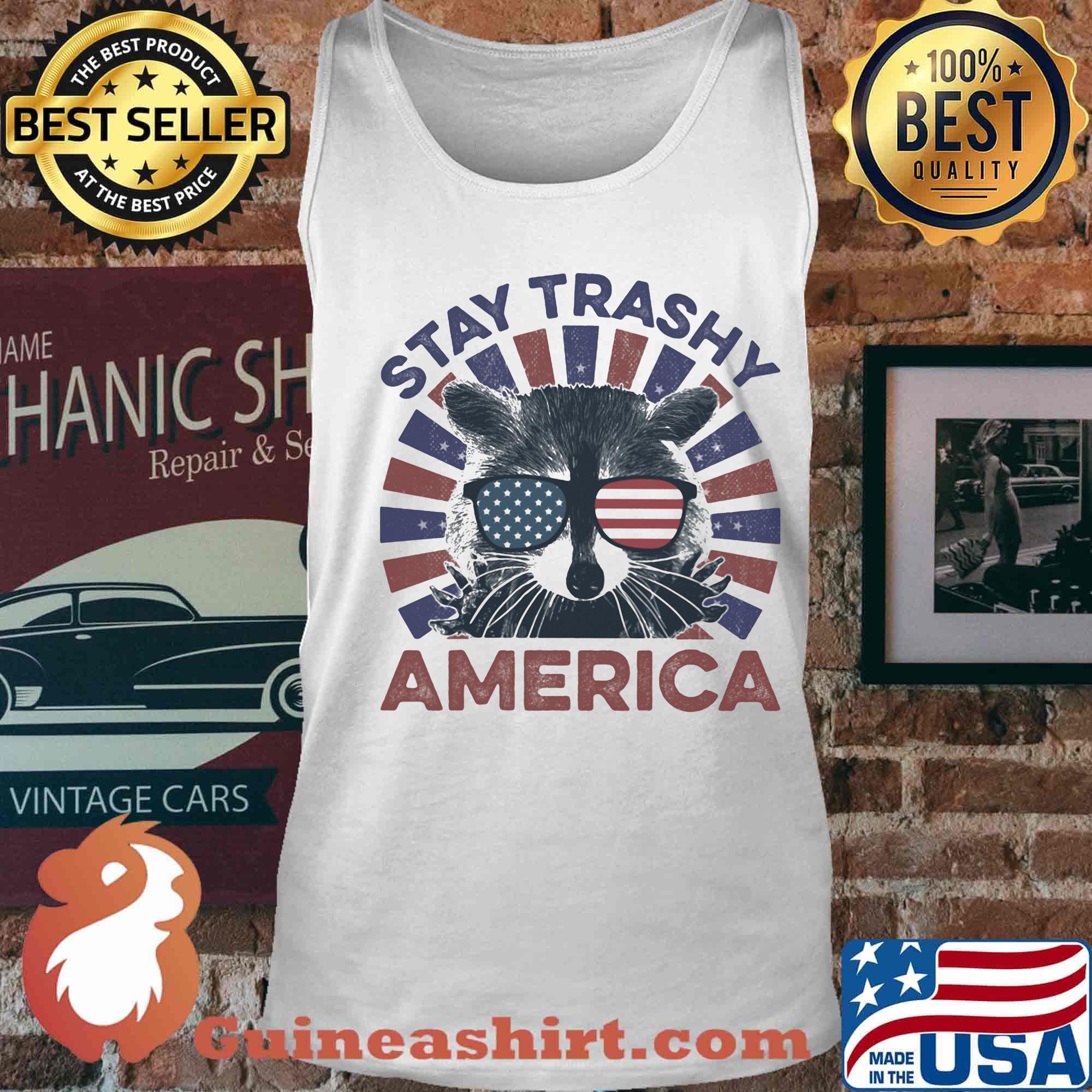 Raccoon stay trashy america flag independence day s Tank top