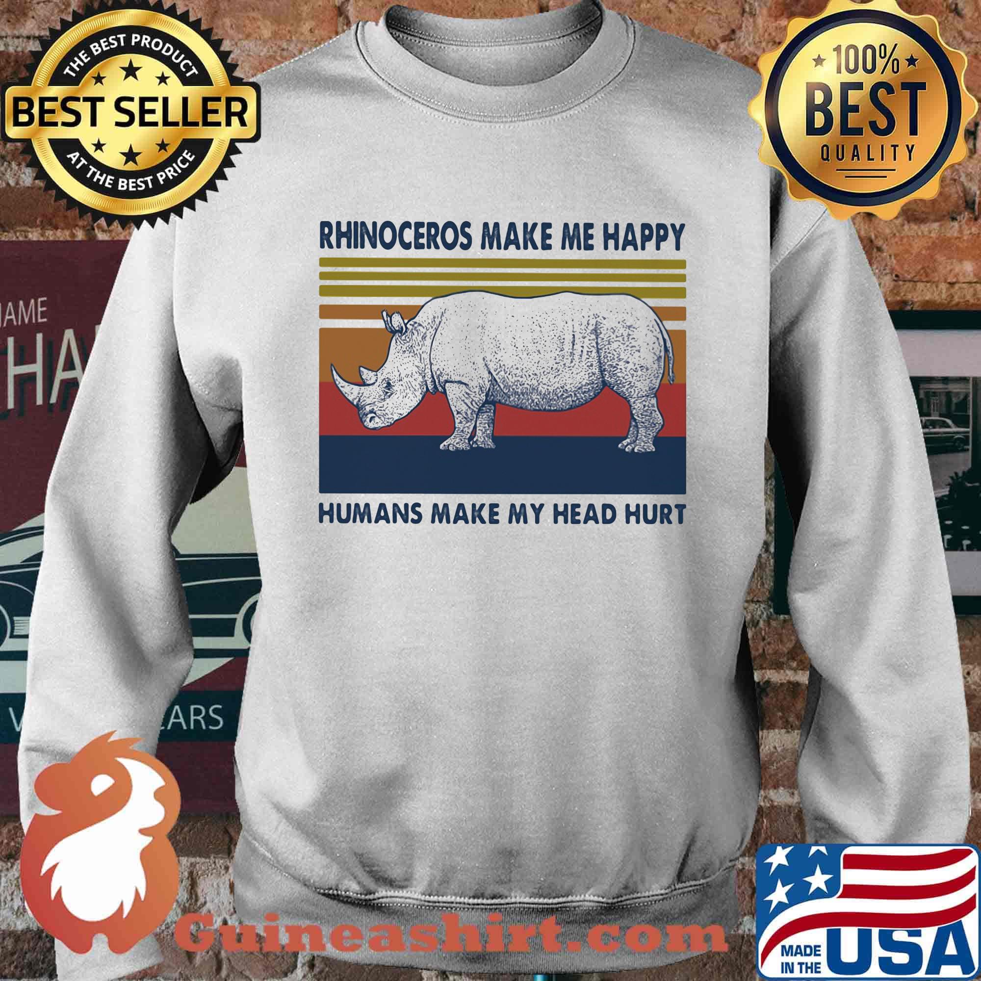 Rhinoceros make me happy humans make my head hurt vintage retro s Sweater