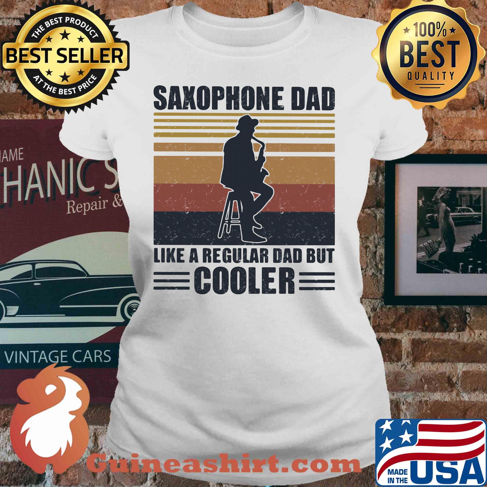 Saxophone dad like a regular dad but cooler vintage retro s V-neck