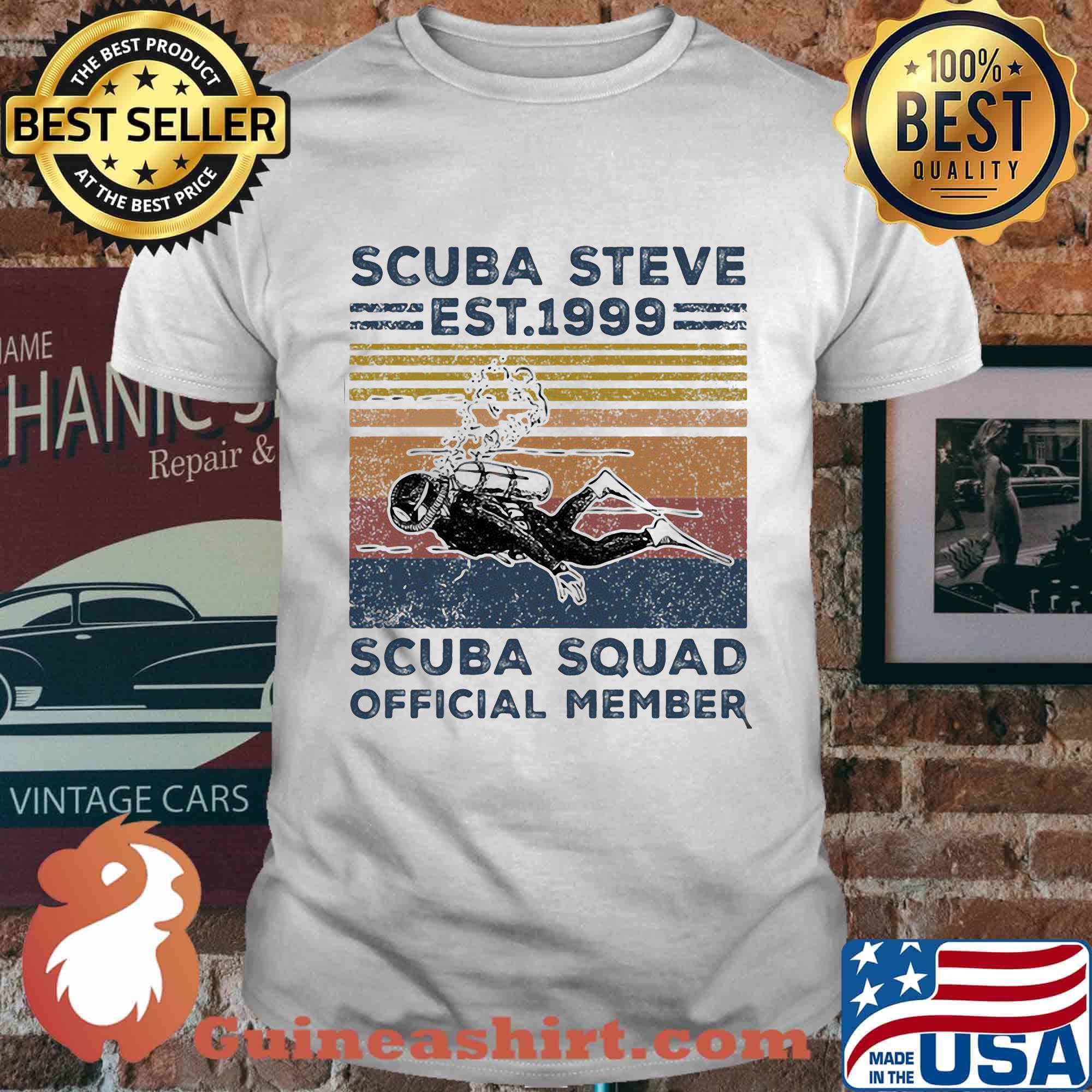 Scuba steve est 1999 scuba squad official member vintage retro shirt