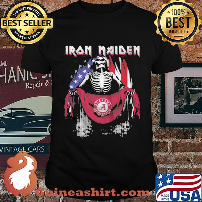 Skeleton iron maiden alabama crimson tide logo american flag independence day shirt