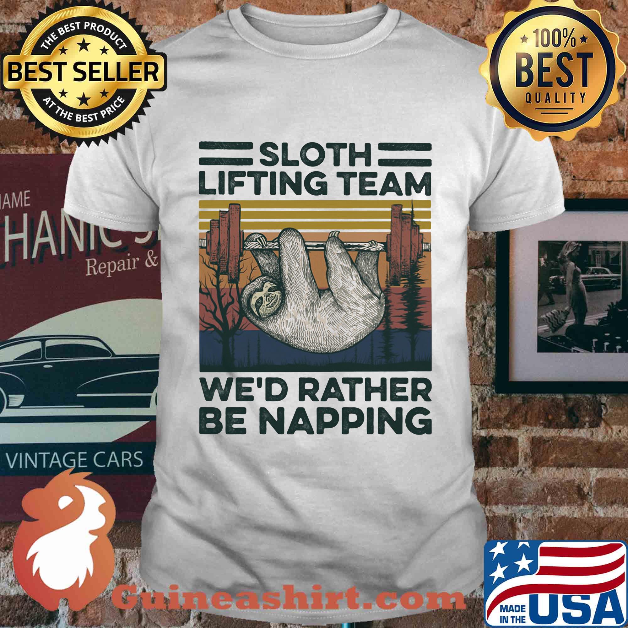 Sloth lifting team we'd rather be napping vintage retro shirt