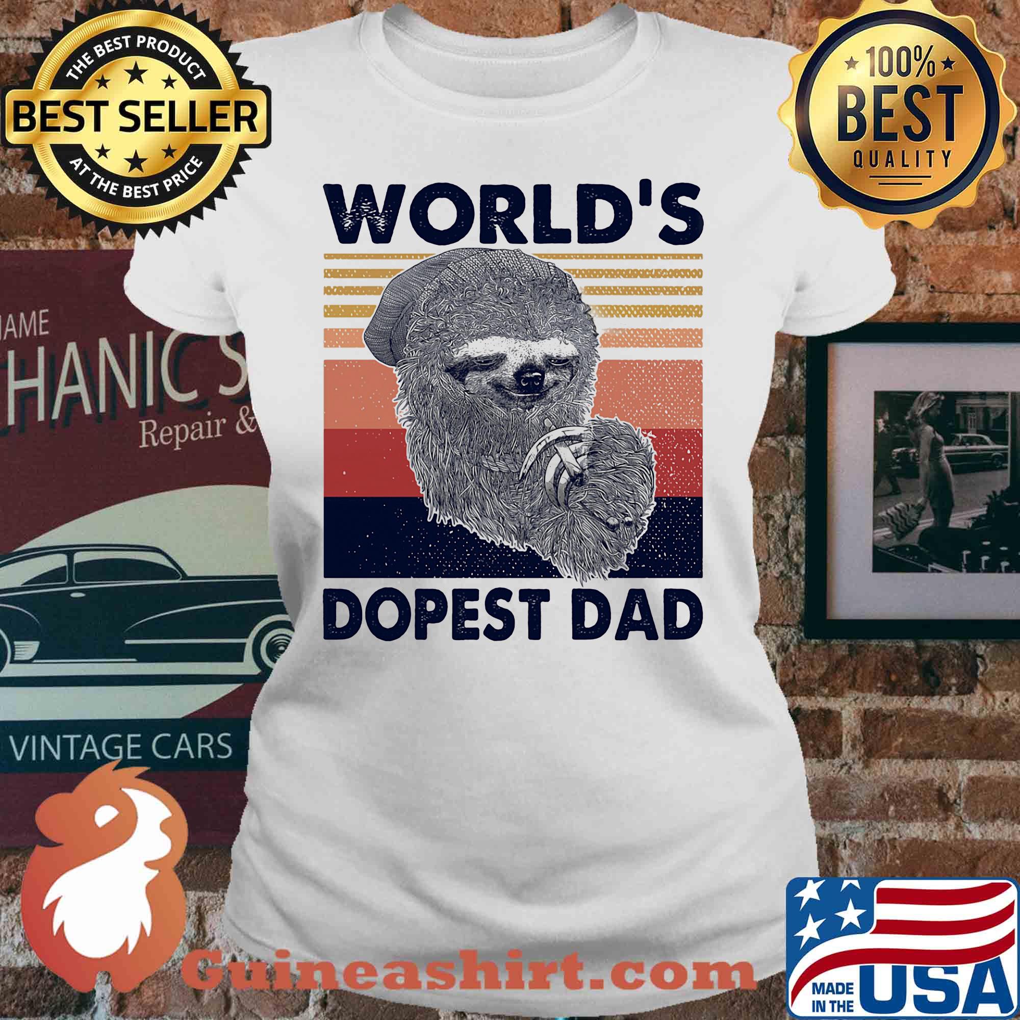 Sloth world's dopest dad happy father's day vintage retro s V-neck