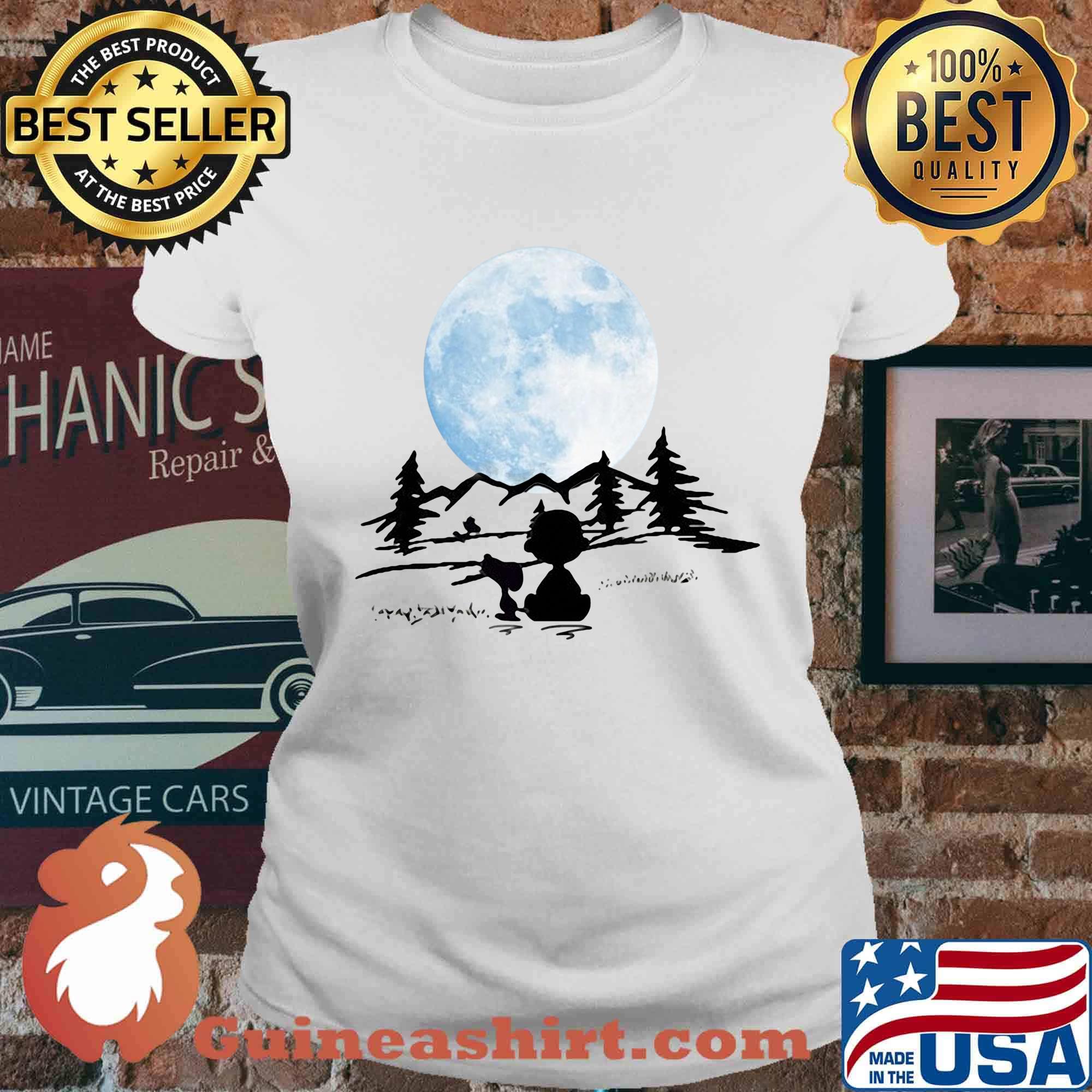 Snoopy and charlie brown camping moon s Ladies tee
