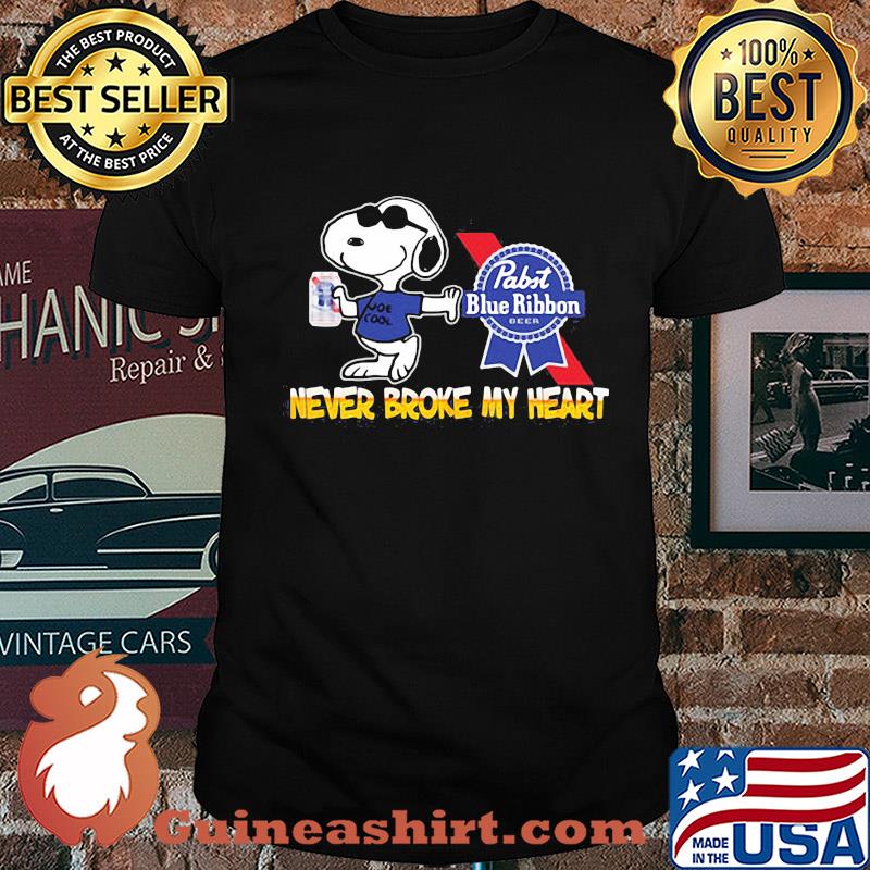 Snoopy pabst blue ribbon beer never broke my heart shirt