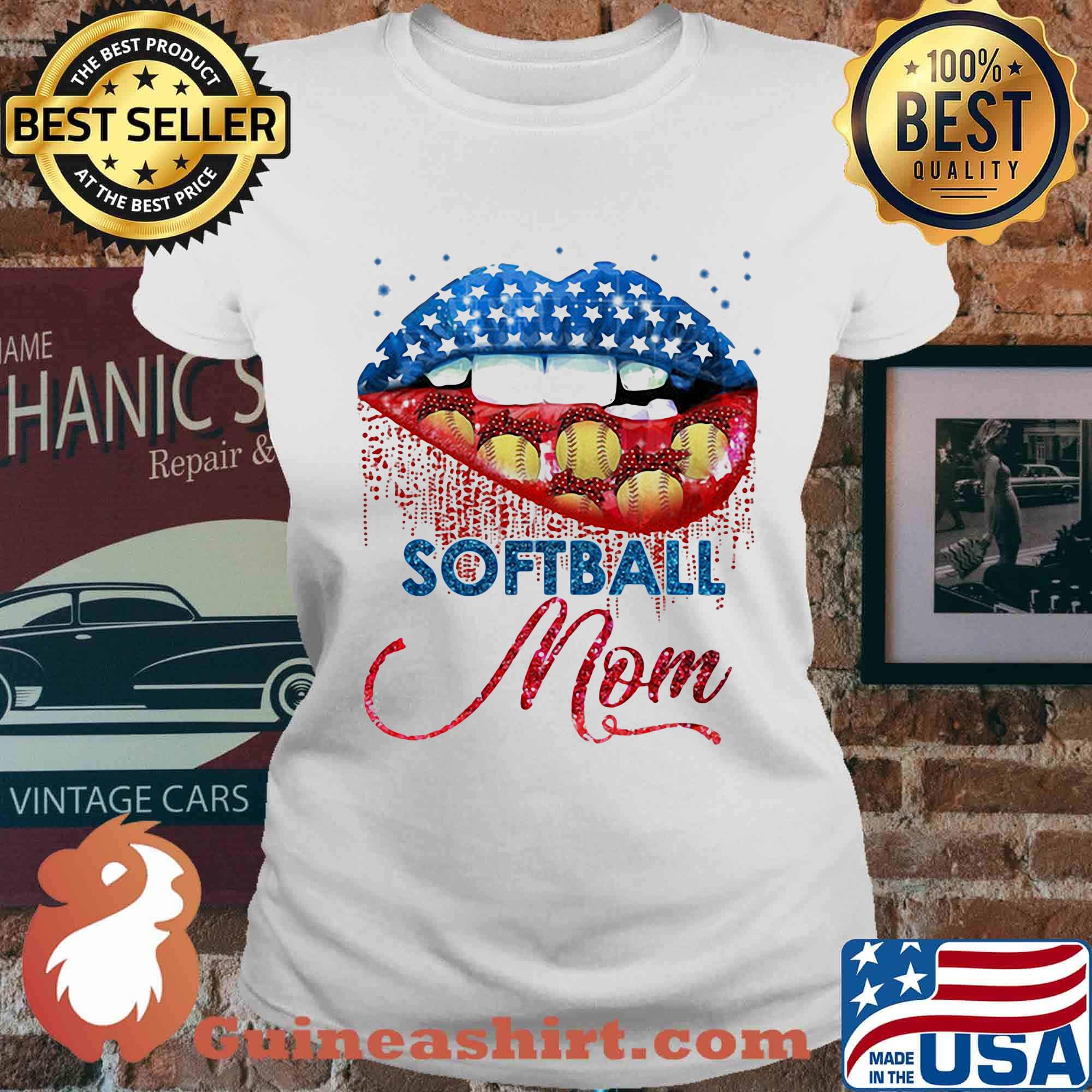 Softball Mom Lips Color Shirt Ladies tee