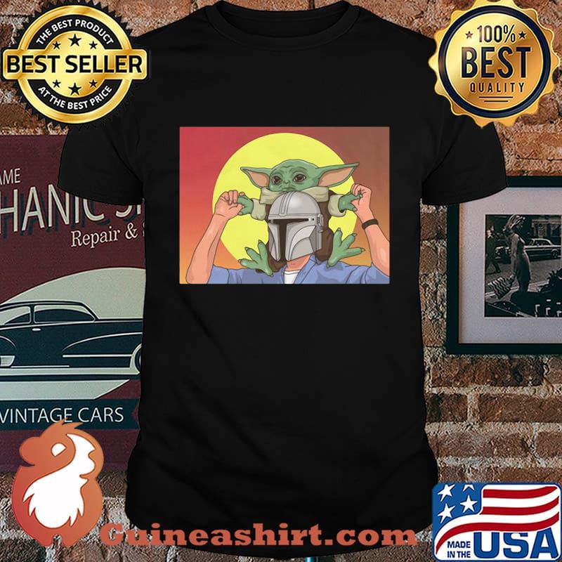 Star wars darth vader and baby yoda sunset happy father's day shirt