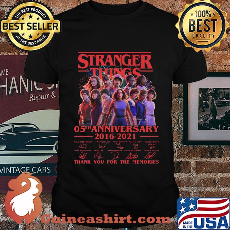 Stranger things 05th anniversary 2016 2021 thank you for the memories signatures shirt