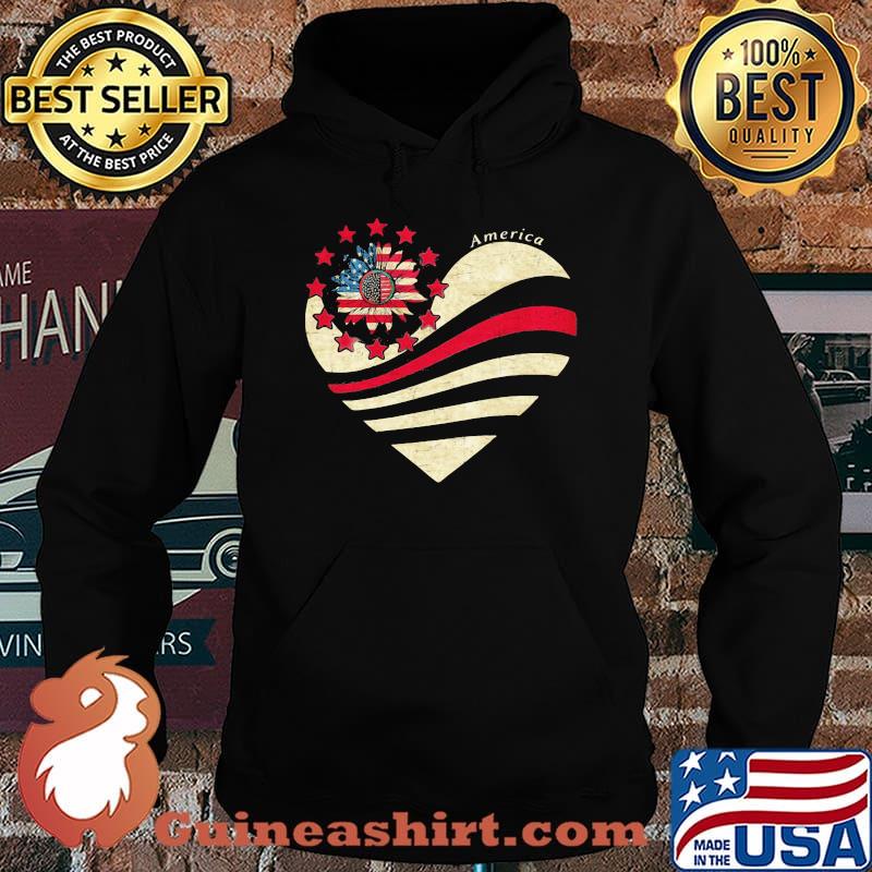 Sunflower Heart American Flag Independence Day Shirt Hoodie