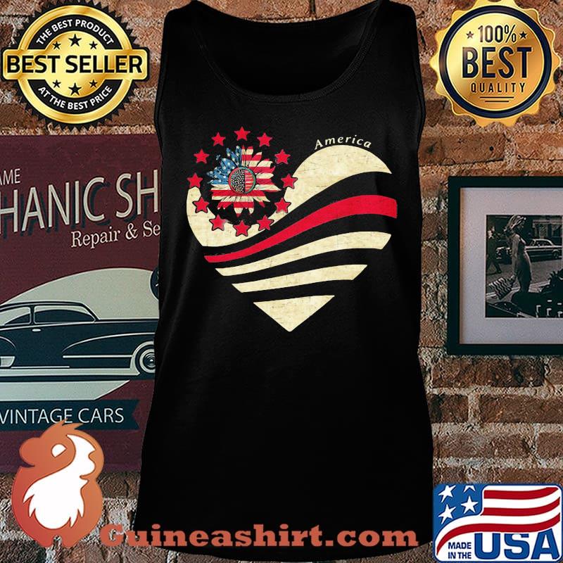 Sunflower Heart American Flag Independence Day Shirt Tank top