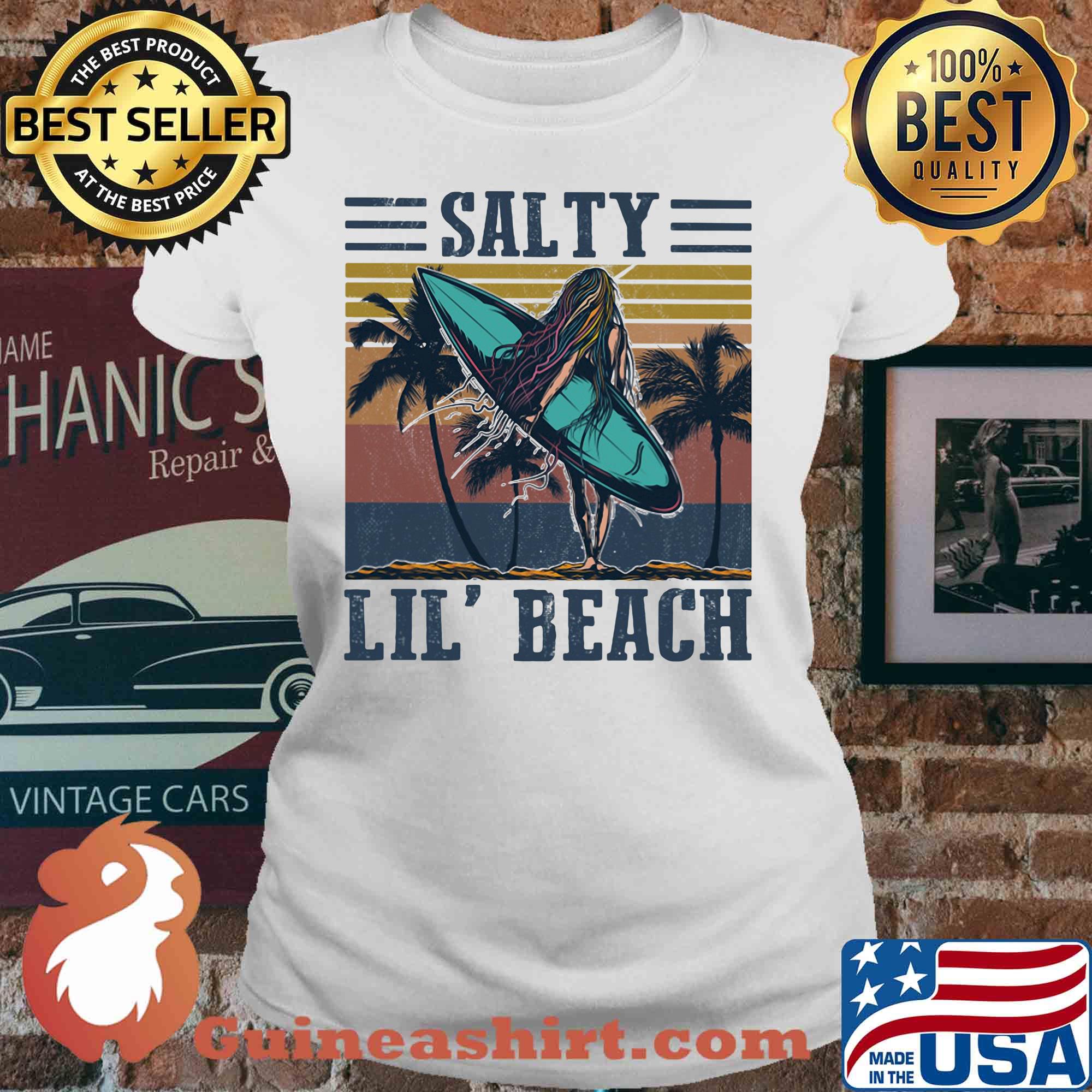 Surfing salty lil' beach vintage retro s V-neck