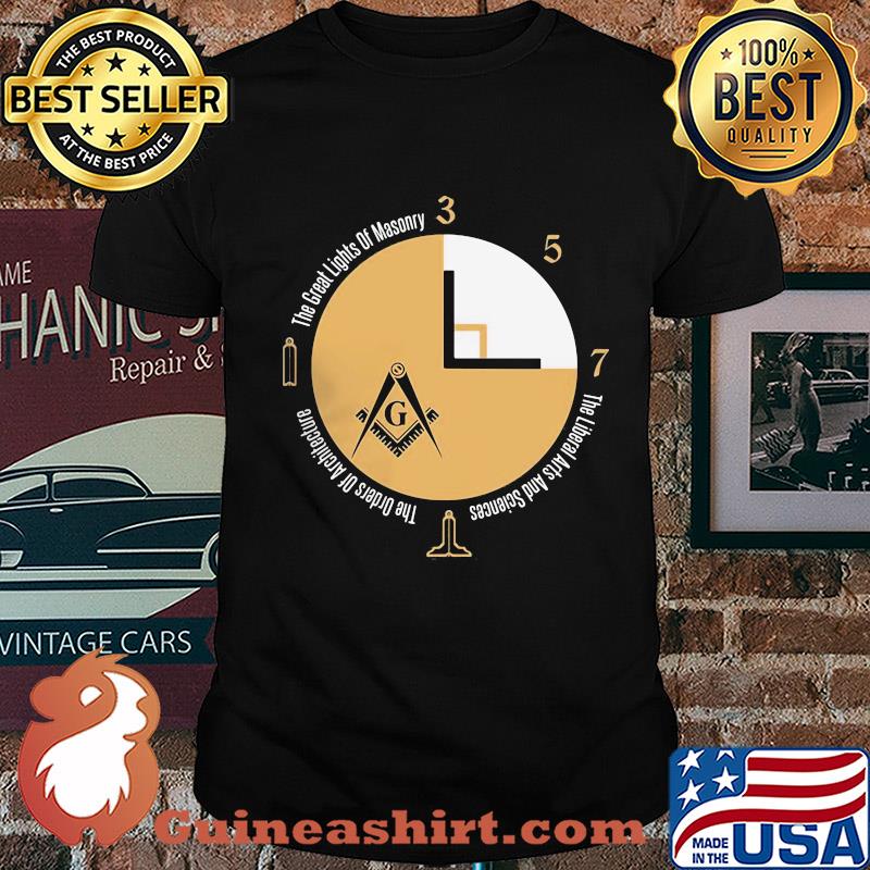 The liberal arts and sciences the orders of architecture the great lights of masonry masonic compass and square shirt
