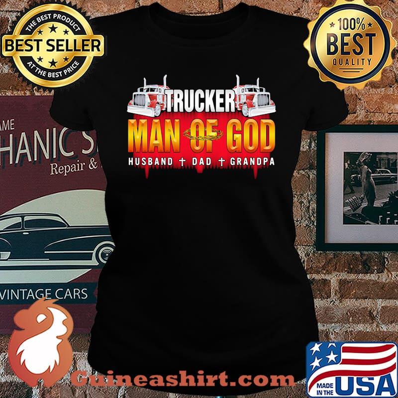 Trucker Man Of God Husband Dad Grandpa Red Shirt Laides