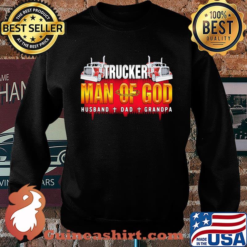 Trucker Man Of God Husband Dad Grandpa Red Shirt Sweater