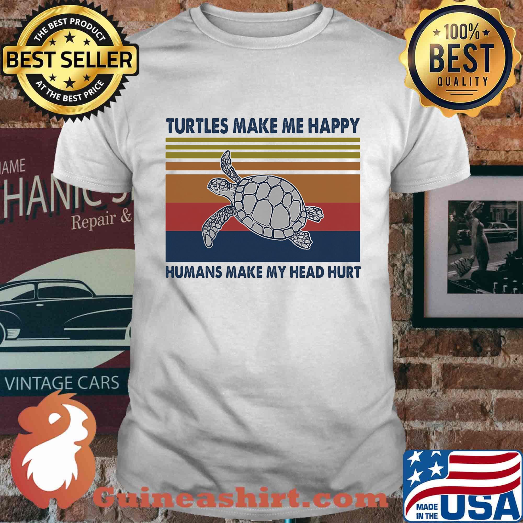 Turtles Make Me Happy Humans Make My Head Heart Vintage Retro Shirt