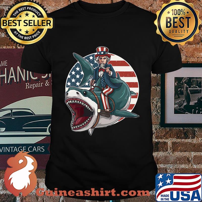 Uncle Sam Riding Great White Shark Independence Day Shirt