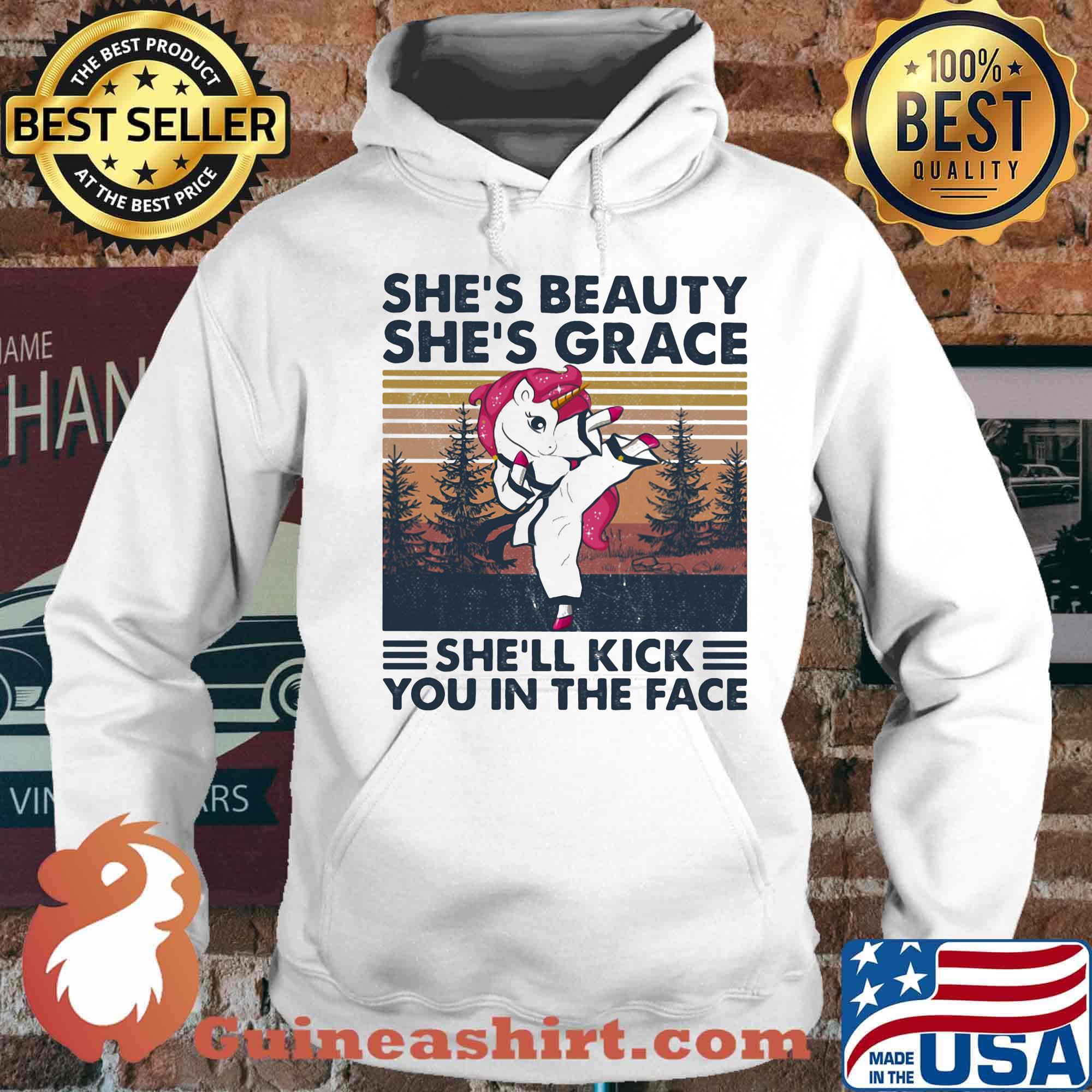 Unicorn she's beauty she's grace she'll kick you in the face vintage retro s Hoodie