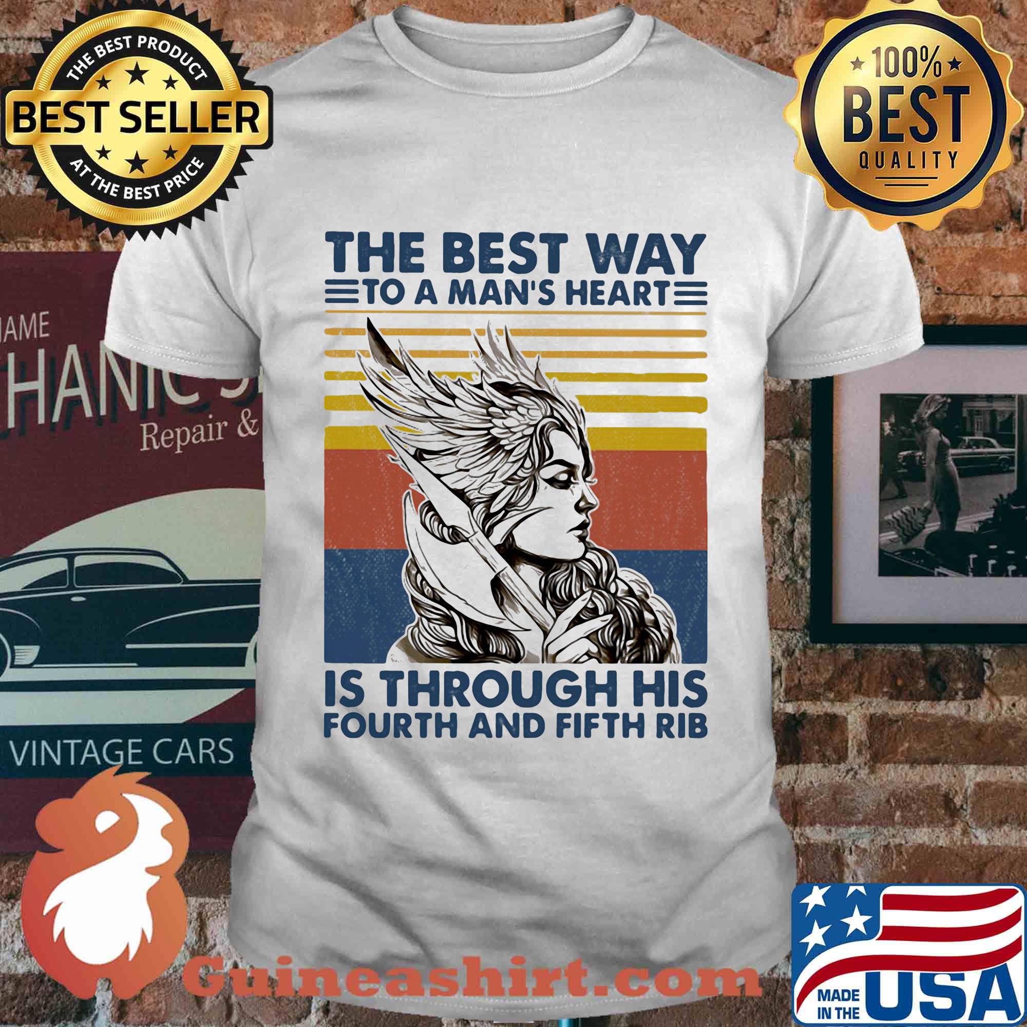 Viking the best way to a man's heart is through his fourth and fifth rib vintage retro shirt