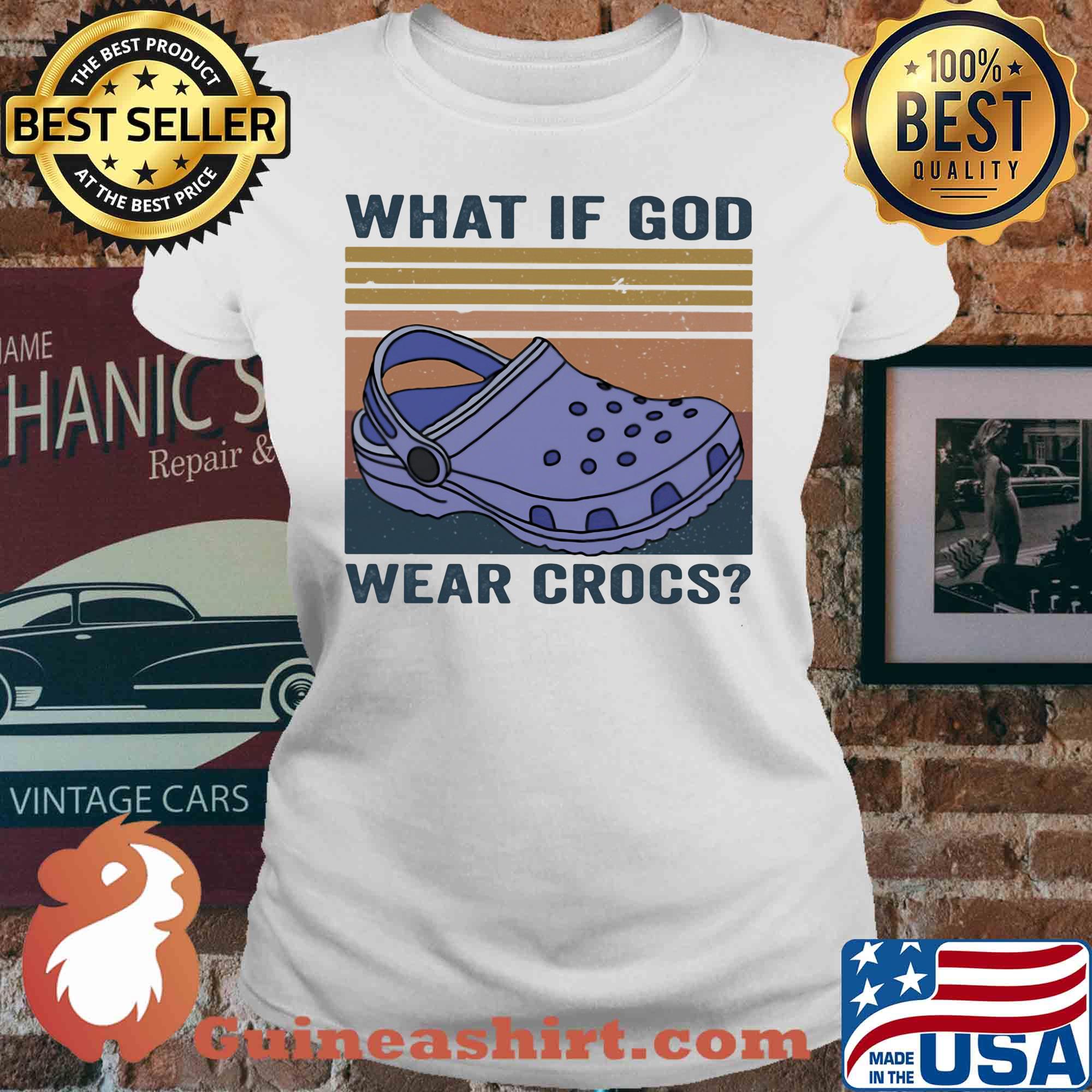 What if god wear crocs vintage retro s V-neck