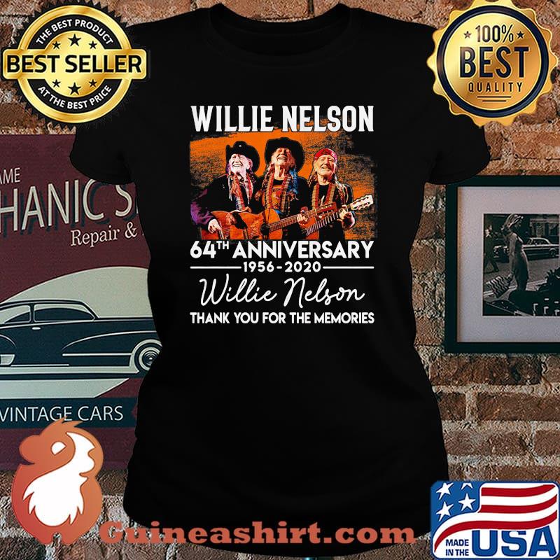 Willie nelson playing guitar 64th anniversary 1956 2020 thank you for the memories signature s Laides tee