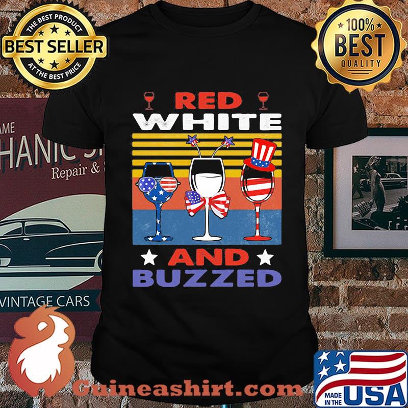 Wine red white and buzzed american flag independence day vintage retro shirt