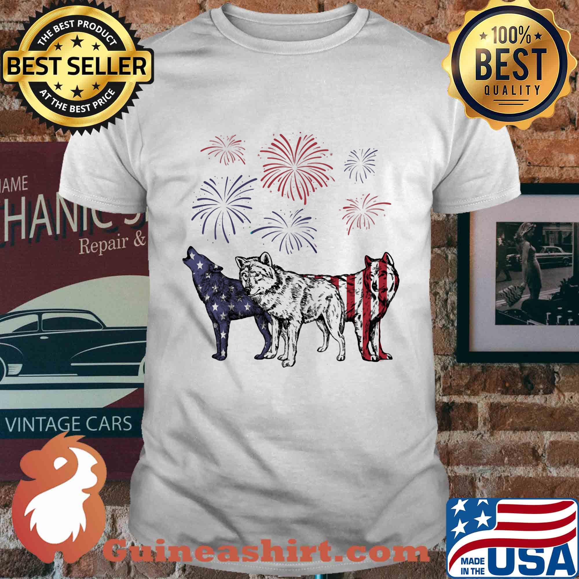Wolf firework american flag happy independence day shirt