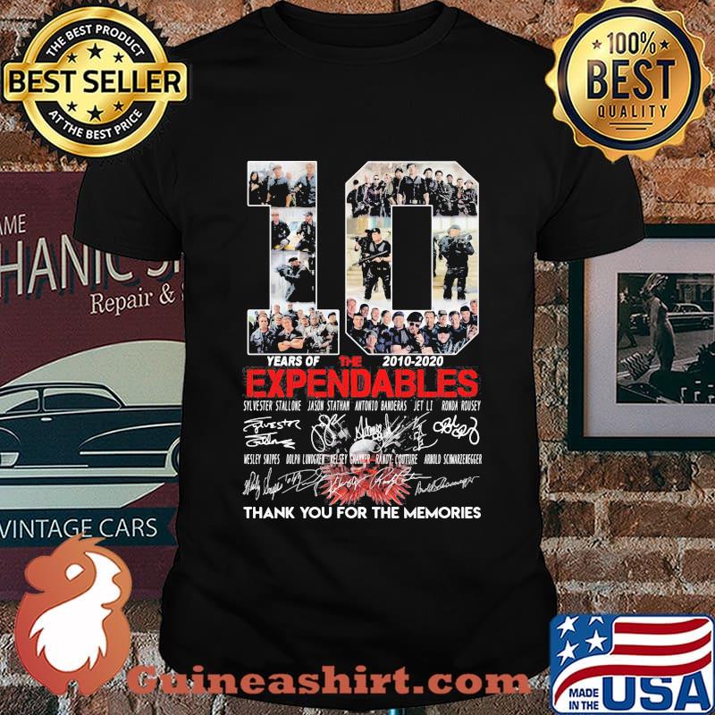 10 years of the expendables 2010-2020 signatures thank you for the memories shirt
