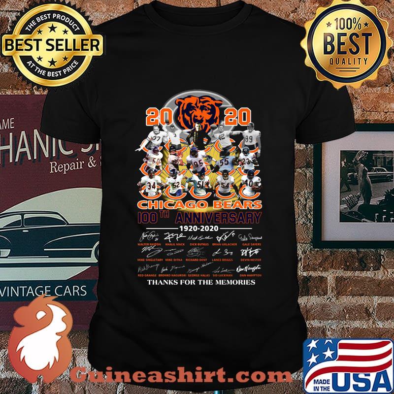 2020 chicago bears 100th anniversary 1920 2020 thank you for the memories signatures shirt