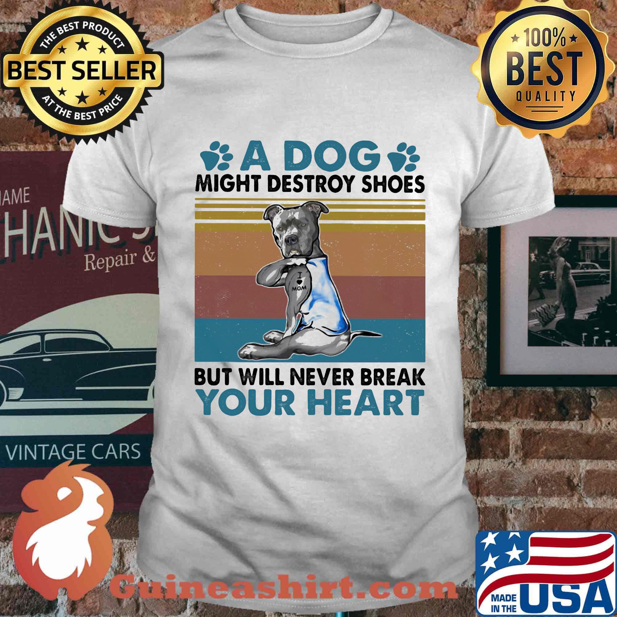 A Dog Might Destroy Shoes But Will Never Break Your Heart Pigpull Vintage Retro Shirt