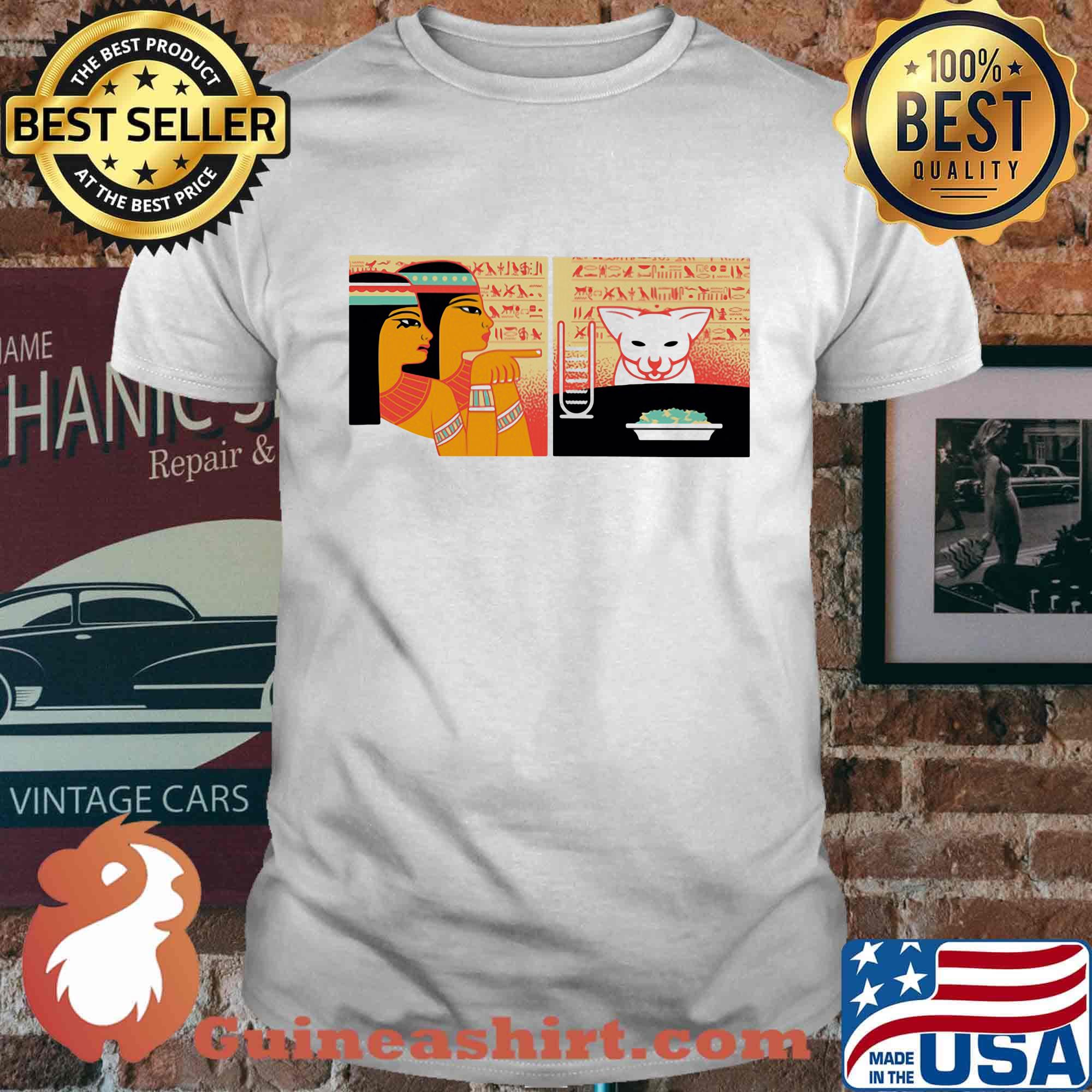 Ancient egypt cat eating rice shirt