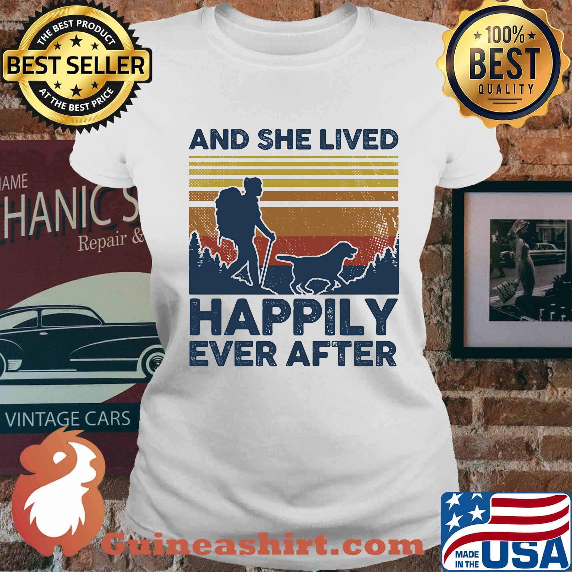 And She Lives Hppily Ever After Girl Dog Vintage Retro Shirt Ladies tee
